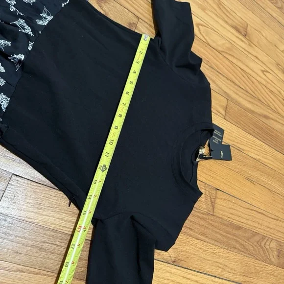 Maje NWT Raprina Mixed Material Midi Dress in Black Floral Size 38 (Medium) - Picture 11 of 11